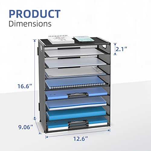 9-Tier Paper Organizer for Desk, Metal Mesh Letter Tray with Handles, Black | Desk File Organizer with Removable Trays for Sorting Files, Folders, Mail and Printer Paper at Home, School or Office
