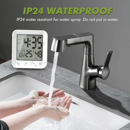 Digital Shower Clock Waterproof, Bathroom Wall Clock Timer with Touch Screen, Temperature, LCD Display, Suction Cup Hanging Hole Stand for Kids and Adults