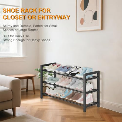 3-Tier Expandable Metal Shoe Rack for Closet & Entryway, Shoe Organizer | Shoe Storage • Adjustable Width • Holds 6–9 Pairs • Heavy-Duty Steel • Space-Saving Design • Tool-free • Easy Assembly