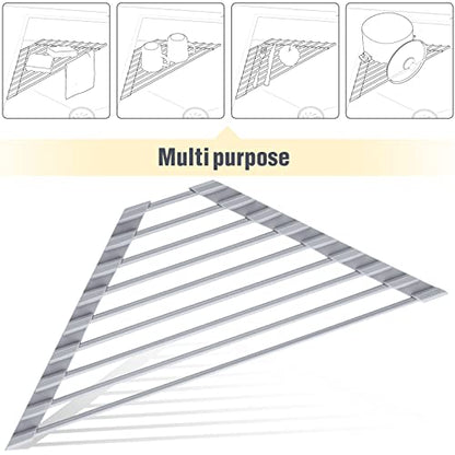 Tomorotec Triangle Roll Up Dish Drying Rack with Silicone Coating, Gray | 304 Stainless Steel with BPA-Free Silicone, Triangle Design Maximizes Sink Corner Space, Fits Compact Kitchens And RVs