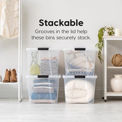 IRIS USA 6-Pack 72 Quart Storage Bins with Lids, Clear | Transparent design makes contents easy to find. Perfect for moving, blankets, clothing, and garage storage. Nestable design