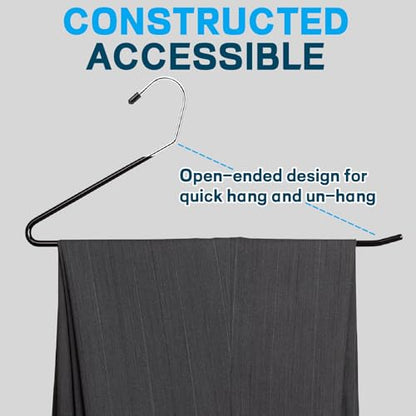 Amber Home 20 Pack Black Metal Pants Hangers, 15" Non-Slip Open Ended Jeans & Trousers Hangers, Space Saving Slacks Hangers for Closet