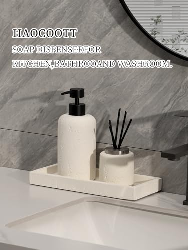 2 PCS Hand Soap Dispenser Set, 13.53 OZ, Cream, Faux Travertine | Luxurious,Dish Soap,Lotion,Shampoo and Conditioner Dispenser,Refillable,Rustproof Pump,For Bathroom Countertop Kitchen