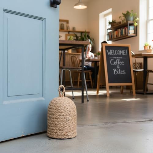 PEMAR Handwoven Jute Door Stopper with Handle – Weighted Door Stop for Indoor Use, Floor-Friendly Felt Base, Warm Handcrafted Home Accent (5.2 lb)