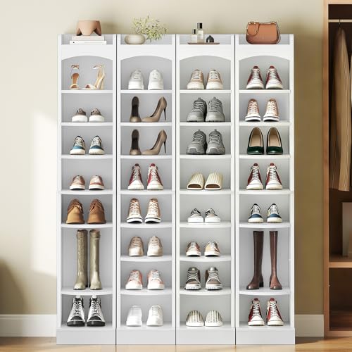 9-Tier Tall Shoe Rack, Wooden Shoe Storage Organizer, Narrow Shoe Cabinet with Removable Shelves for Small Spaces, Holds 9 Pairs of Shoes, for Entrance, Hallway, White SS02WT