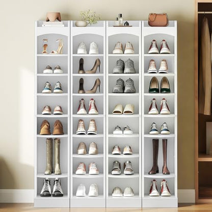 9-Tier Tall Shoe Rack, Wooden Shoe Storage Organizer, Narrow Shoe Cabinet with Removable Shelves for Small Spaces, Holds 9 Pairs of Shoes, for Entrance, Hallway, White SS02WT
