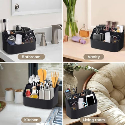 Set of 2Toothbrush Holder for Bathrooms,Bathroom Organizer Countertop,5Slot Electric Toothbrush Toothpaste Holder Razor Lotion Stand Caddy,Large Capacity Vanity Office Corner Accessories Storage Black