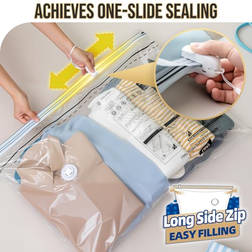 TAILI 8 Pack Vacuum Storage Bags, Jumbo LONG SIDE ZIP(39x28 inch), Clear | Vacuum Seal Bags for Clothing, Space Saver for Beddings, Comforters, Blankets, Pillows