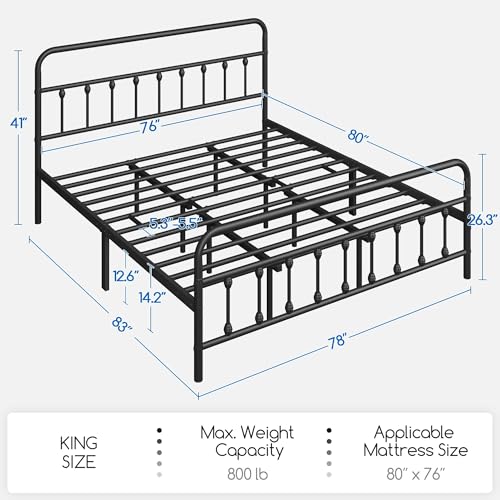 Yaheetech King Bed Frame with Headboard, Victorian Vintage Black Iron