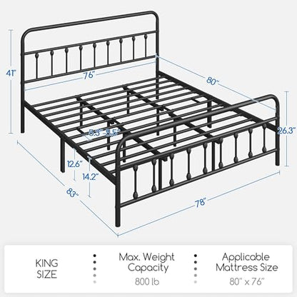 Yaheetech King Bed Frame with Headboard, Victorian Vintage Black Iron