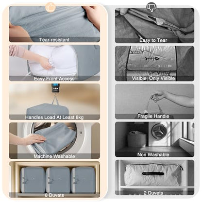 Comforter Storage Bag - 130L Blanket Storage Bags Front-opening Ultra Space Saving Self Compression Organizer, Washable Compression Bags for Storage Comforter Blanket, 1 Pack, Grey