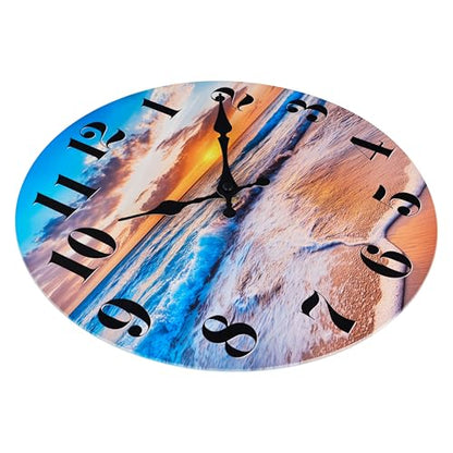 Beach Wall Clock Indoor Outdoor Sunset Waterproof Wall Clock Decor for Patio Pool Garden (12Inch,Coastal Theme)