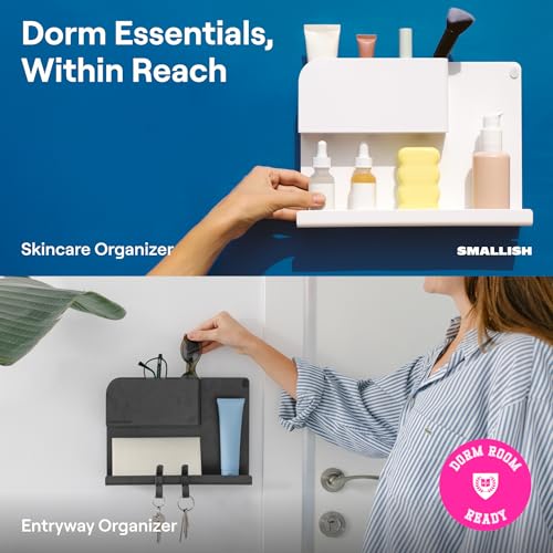 2-Pack: WallShelfie & Shroommate - Bedside Wall Organizer with Shroommate Clip On Light Bundle - Dorm Room Essential, Floating Bedside Shelf Wall Mount, Clip on for Desk, Remote Holder