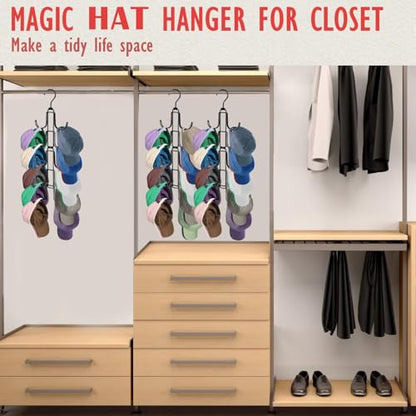 Hat Organizer for Closet: Collapsible Caps Rack with 10 Large Hooks | Hold Up to 40 Baseball Caps - Rotatable Metal Space Saving Hat Hanger for Display - Storage and Closet Organizers, Black