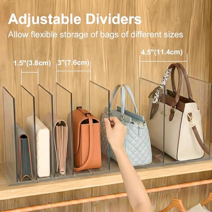 Bag & Purse Organizer for Closet: Adjustable Clear Dividers | Plastic Clutch for Closet Organizers Handbag Storage - Keep Carteras & Pocketbook Upright