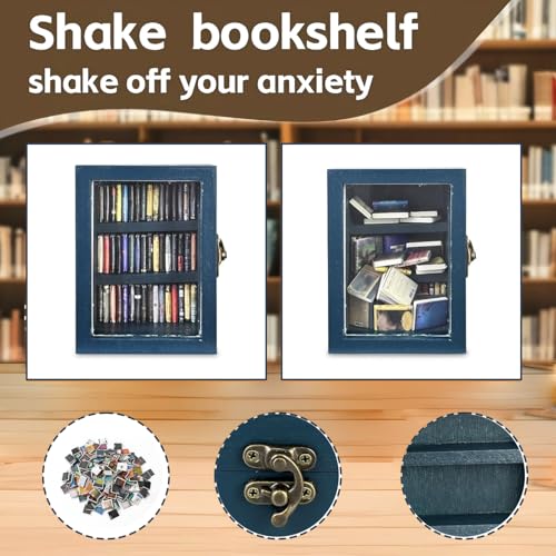 SIHPTO Mini Anxiety Bookshelf Desktop Decor Gift for Book Lovers | Mini Library Ornament with 60 PCS Mini Books, Stress Relief Fidget Decor for Home & Office