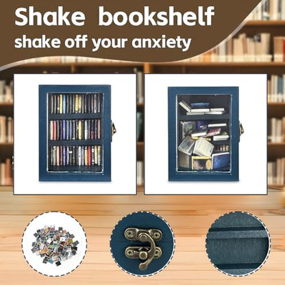 SIHPTO Mini Anxiety Bookshelf Desktop Decor Gift for Book Lovers | Mini Library Ornament with 60 PCS Mini Books, Stress Relief Fidget Decor for Home & Office