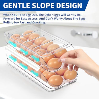 Egg Holder for Fridge, Automatic Rolling Egg Organ... (Clear | Plastic)