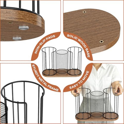 Coffee Cup Dispenser, Coffee Cup and Lid Holder, 3... (Black 1 | Wood)