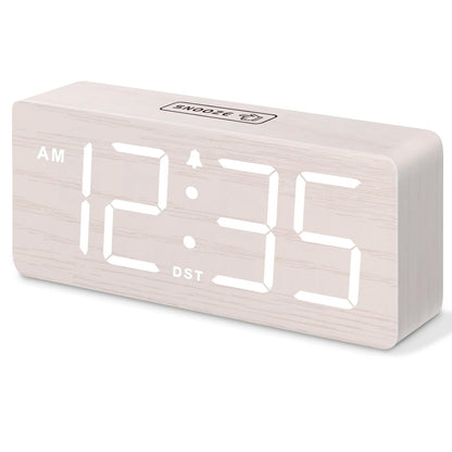 DreamSky Wooden Digital Alarm Clock for Bedroom with Large Numbers | Desk Clock for Living Room Office, Loud Alarm for Heavy Sleepers Adults, Volume Control, Dimmer, DST, Wood Decor (Plug-in)