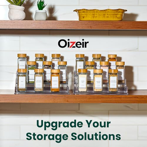 Oizeir Clear Acrylic 3-Tier Spice Rack, Cabinet Pantry Organizer | Clear Acrylic Spice Rack Organizer, 3 Tiers, Deep Shelf, for Cabinet Pantry Countertop, Seasoning Condiment Storage