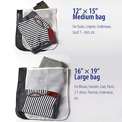 TENRAI 5 Pack (2 Large & 3 Medium) Delicates Laundry Bags, Bra Fine Mesh Wash Bag, Zippered, Protect Best Clothes in The Washer (5 Black, Set of 5)