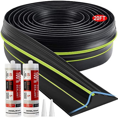 Jin&Bao Universal Garage Door Threshold Seal Strip 20FT Kit, Bottom Waterproof Rubber Weather Stripping Replacement（Green, 2 Adhesive）