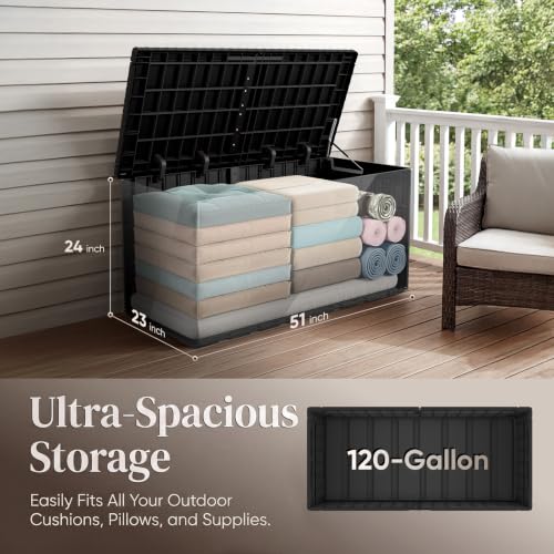 Quictent 120 Gallon Heavy Duty Resin Deck Box, Weatherproof Waterproof Outdoor Storage Bench, UV Resistant Lockable Container for Garden, Pool Supplies, Patio Cushions & Furniture Accessories