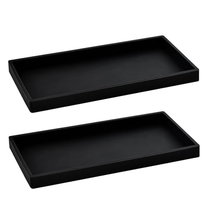 2PCS 11.8” L x 5” W Silicone Soap Dispenser Tray, Bathroom Sink Vanity Trays for Dresser Tops, Toilet, Small Black Tray for Scrubber, Lotion Bottles, Perfume, Jewelry, Candle, Key Trinket Ring-Black