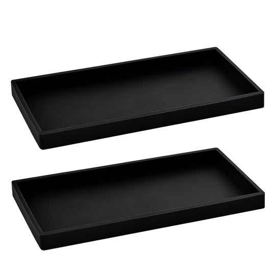 2PCS 11.8” L x 5” W Silicone Soap Dispenser Tray, Bathroom Sink Vanity Trays for Dresser Tops, Toilet, Small Black Tray for Scrubber, Lotion Bottles, Perfume, Jewelry, Candle, Key Trinket Ring-Black