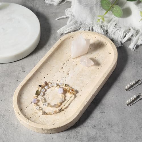 Natural Marble Tray for Bathroom Counter, 10" x 5" Travertine Marble Storage Trays for Perfume, Cosmetics, Jewelry, Vanity Tray Stone Trays for Home, Decorative Tray for Dresser Organizer