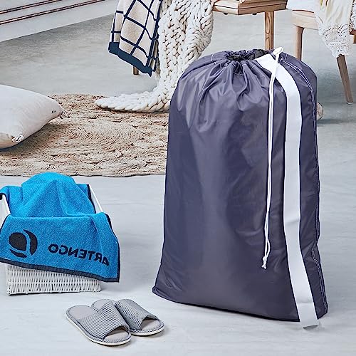 HOMEST 2pack XL Laundry Bag with Strap, Clothes Organizer for Dorm & Travel | Heavy-duty nylon material supports bulky garments and daily transport between baskets and storage areas, Grey