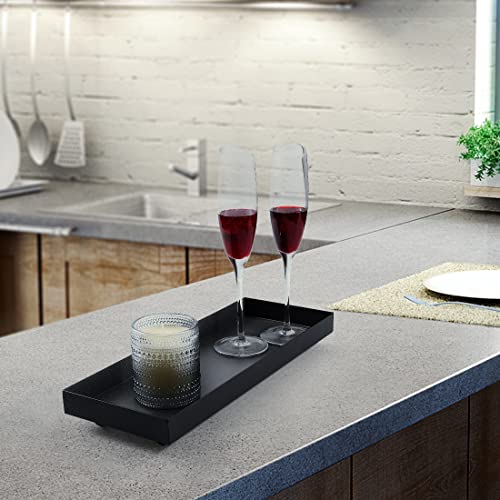 15.7"x5.9" Matte Black Rectangular Metal Tray, Candle & Jewelry Organizer | Rust-Resistant Iron, Powder Coating, Smooth Polished Edges, Elevated Ball Feet, Industrial Modern, Coffee Table & Vanity