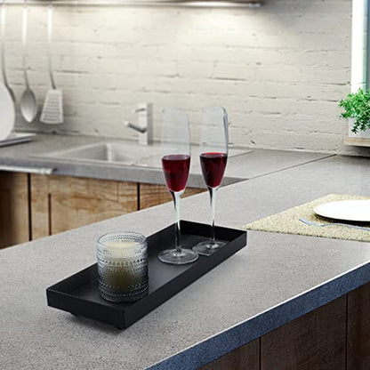 15.7"x5.9" Matte Black Rectangular Metal Tray, Candle & Jewelry Organizer | Rust-Resistant Iron, Powder Coating, Smooth Polished Edges, Elevated Ball Feet, Industrial Modern, Coffee Table & Vanity