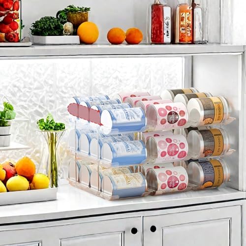 Can Organizer for Pantry, 3 Tier Rolling Can Storage Organizer Pantry | Automatic Rolling, Holds 36 Cans, Modular Combination, Clear, Fits Cabinets, Pantry & Fridge, Easy Access, Space Saving