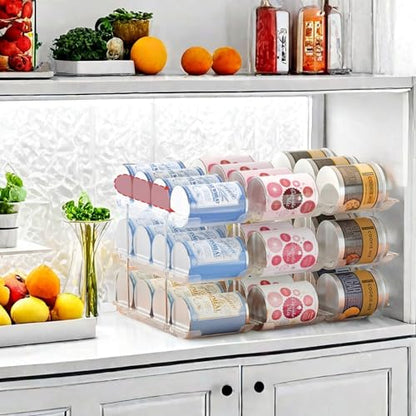Can Organizer for Pantry, 3 Tier Rolling Can Storage Organizer Pantry | Automatic Rolling, Holds 36 Cans, Modular Combination, Clear, Fits Cabinets, Pantry & Fridge, Easy Access, Space Saving