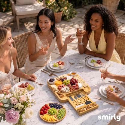 SMIRLY Charcuterie Board Set with Serving Accessories, Bamboo | Housewarming, Wedding, Bridal Shower and Birthday Gift for Women, Ideal for Movie Nights, Entertaining and Family Gatherings