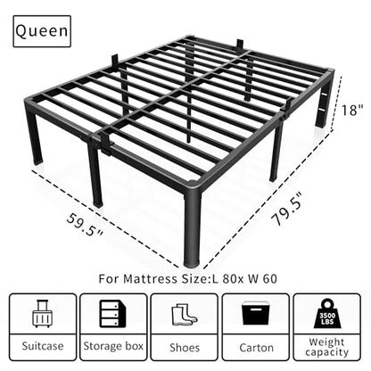 18 Inch Queen Bed Frame with Rounded Corner & 4 Mattress Baffles
