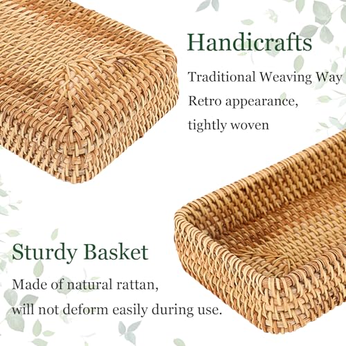 Hipiwe Key Basket for Entryway Table Small Natural Rattan Serving Tray | Wicker Storage Trays for Home Decor, Fruit Bowl Decorative Baskets for Kitchen, Coffee Table
