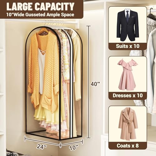 Garment Bags for Hanging Clothes 40” Long, Ultra Clear Suit Bags for Closet Storage, Moving Organization, Travel Covers with 10" Gussets for Coat, Dress, Shirt and Sweater - 2 PCS