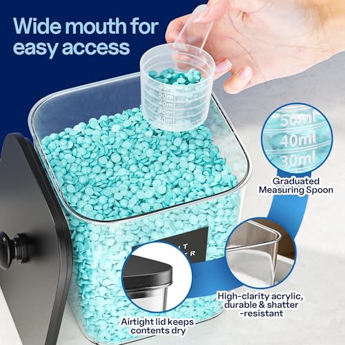3+1+1 Pack Laundry Pods Container & Dryer Sheet Holder with Lid | 54OZ Soap Detergent Dispenser, Black Laundry Room Organization and Storage