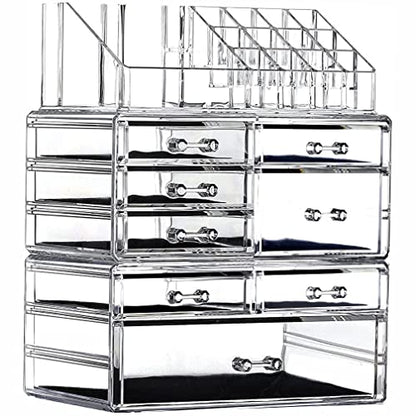 Cq acrylic 3 Pack Clear Makeup Organizer Countertop,Stackable 8 Drawers Skincare Organizer,Cute Skin Care Organizer for Vanity Hair Clip,Jewelry,Beauty Product Desk and Make Up Organizers for Vanity
