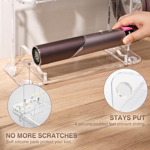 Organizer for Shark FlexStyle FlexFusion, Countertop/Wall Mount | Acrylic Holder for Dyson Airwrap (Not Coanda 2x), Compact Storage Keeps Tools Tidy & Saves Vanity Space, Clear & White