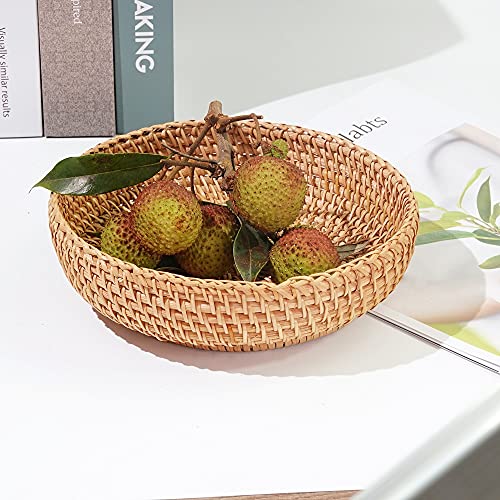Small Round Keys Basket for Entryway Woven Baskets for Organizing Tabletop Decorative Wicker Organizer Basket for Keys Wallet Cell Phone for Fruit Candy Cracker | Basket for Keys Wallet Cell Phone, Small Item Organizer, Tabletop Decoration