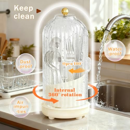 Kitchen Utensil Holder with Sliding Lid and Draini... (White | Plastic)