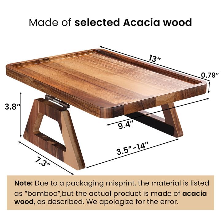Acacia Wood Couch Arm Tray，Folding Sofa Armrest Table | Clip-On Couch Desk,Foldable, Non-slip,No Assembly，for Drinks Snacks Phone，Remote Control