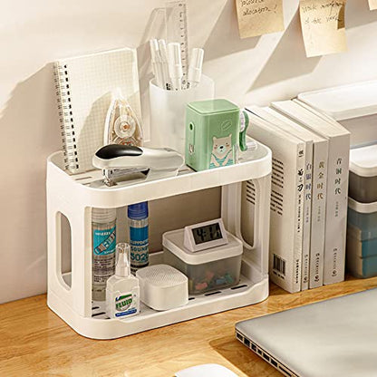 2-Tier Desk Organizers & Dispensers，Mail Holder for Office Desk Organization，Kitchen Spice Rack or Bathroom Countertop Organizer, Gift for Teachers, Classmates, and Friends,White