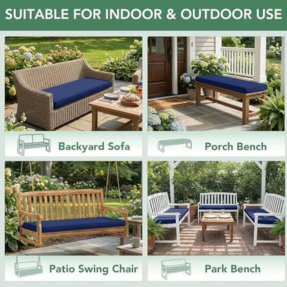 Summsun Outdoor Bench Cushion Pad, 42 x 18 x 3 Inch, Navy Blue | High-Resilience Foam, Water Resistant, Removable Cover, Hidden Zipper, Tie Strap, Fit for Patio, Garden, Swing, Porch, Settee