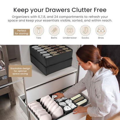 Reli. Sock Organizer (14 Pack) | 132 Cell Underwear Organizer | Gray | Drawer Dividers for Underwear, Sock, Tie, Bras, Clothing, Baby Clothes | Foldable Fabric Storage Bins for Drawer, Closet
