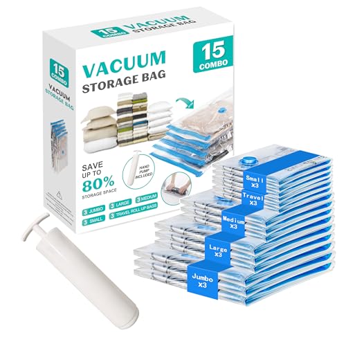 15 Pack Vacuum Seal Bags for Clothing &Travel, Spa... (15 Count | RM)